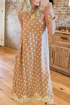 Polka Dot Lace Hem Sleeveless Maxi Dress
