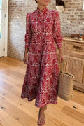 Paisley Print Long Sleeve Maxi Dress