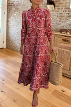 Paisley Print Long Sleeve Maxi Dress