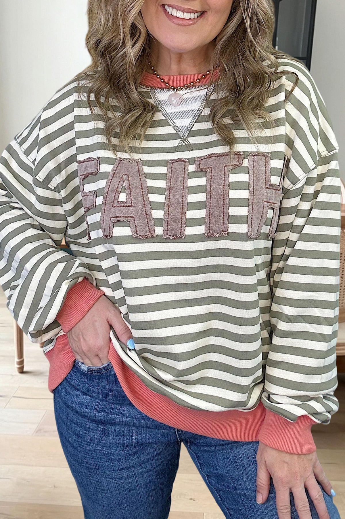 Striped Raw Patch 'FAITH' Sweatshirt
