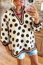 Retro Polka Dot Split V-Neck Top