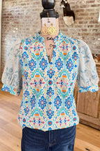 Boho Floral Print Puff Sleeve Top