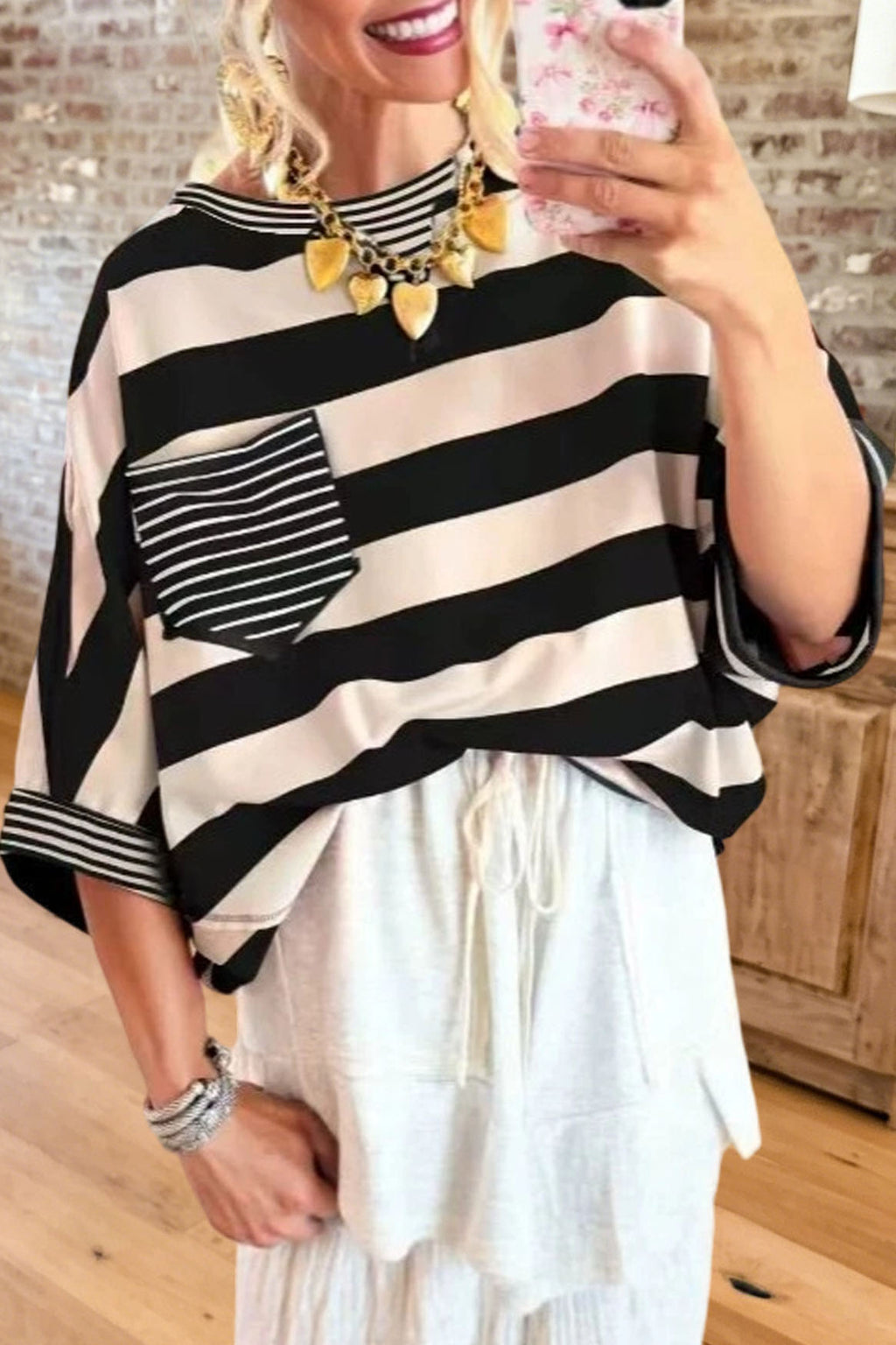 Striped Pocket Oversized  Top