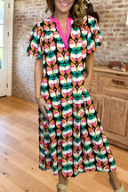 Geometric Print V-Neck Midi Dress