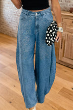 Rhinestone High Waist Wide Leg Jeans