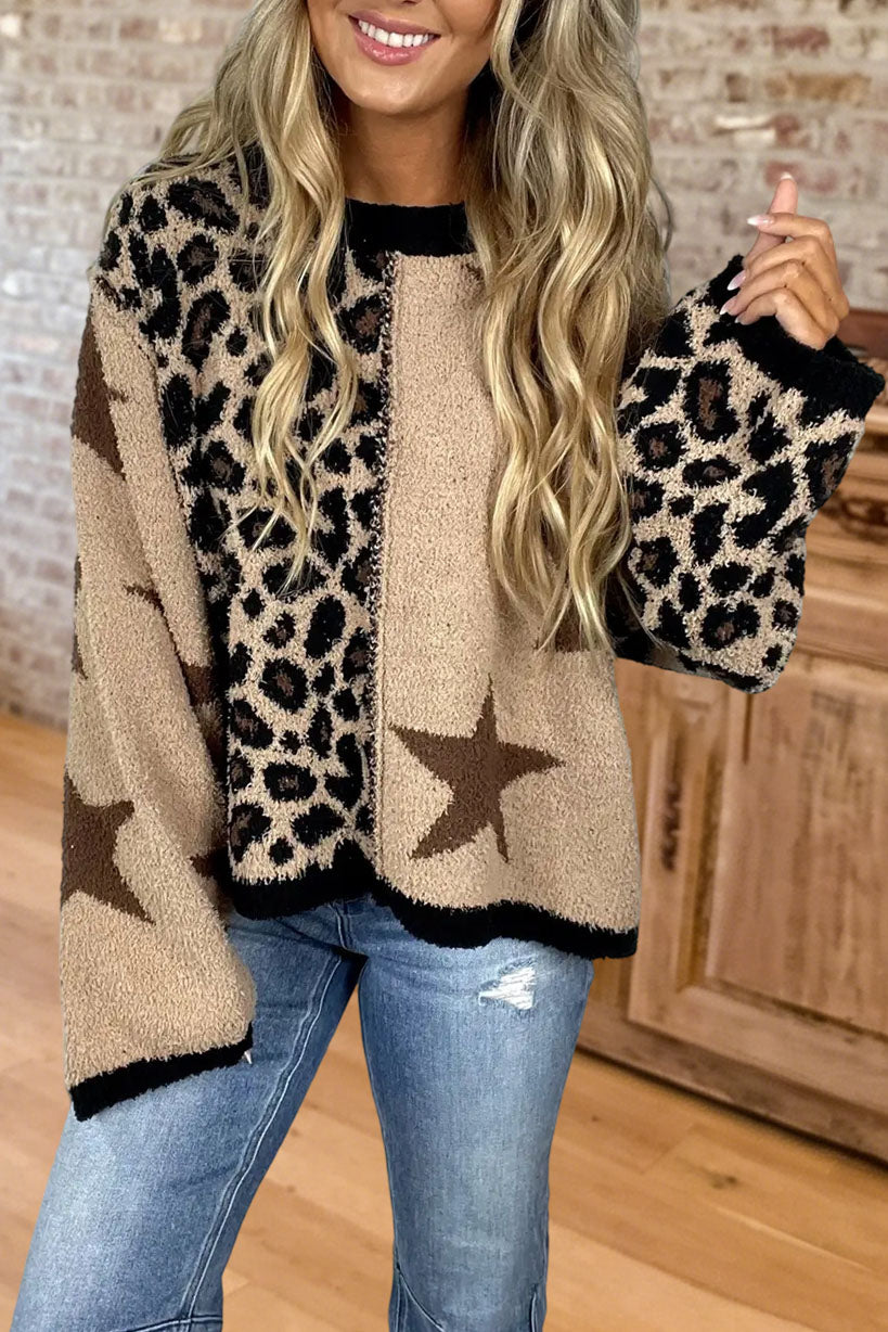 Leopard Star Patchwork Sweater