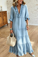 Ruffle V Neck Maxi Dress