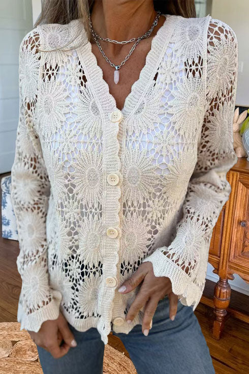 Bohemian V-Neck Lace Hollow Top