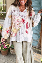 Causal Patchwork Graphic Pullover