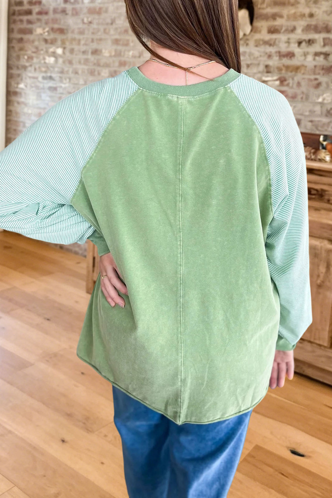 Floral Print Striped Raglan Sweatshirt