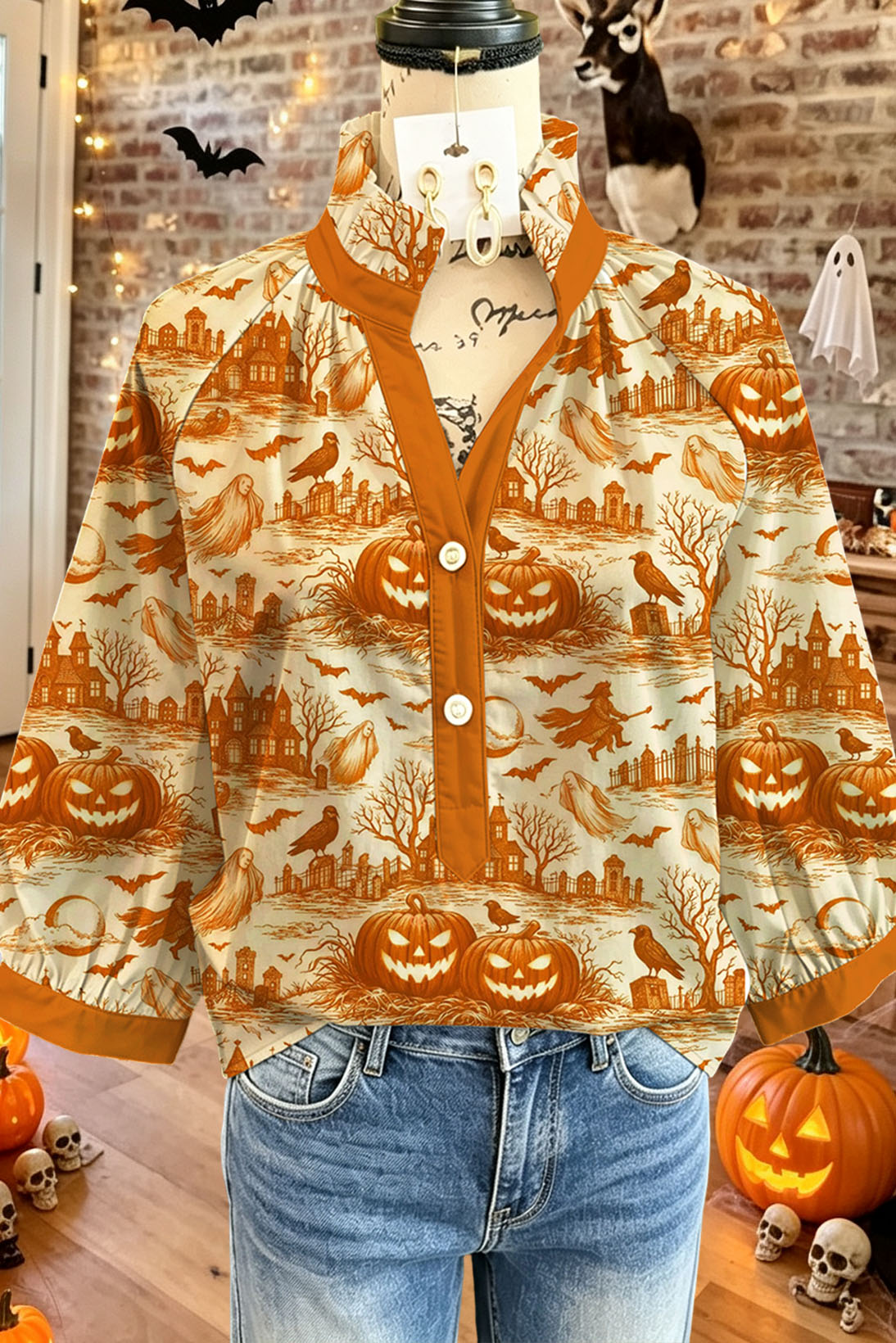 Halloween Vintage Print Blouse