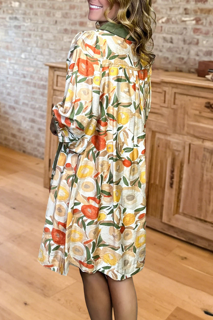 Floral Print Lapel Mini Dress