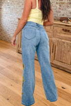 Sunflower Embroidered Wide Leg Jeans