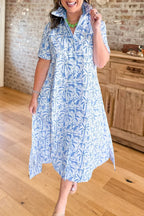 Palm Leopard Print Shirt Midi Dress