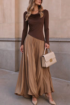 Asymmetric Pleated Long Sleeve Maxi Dress