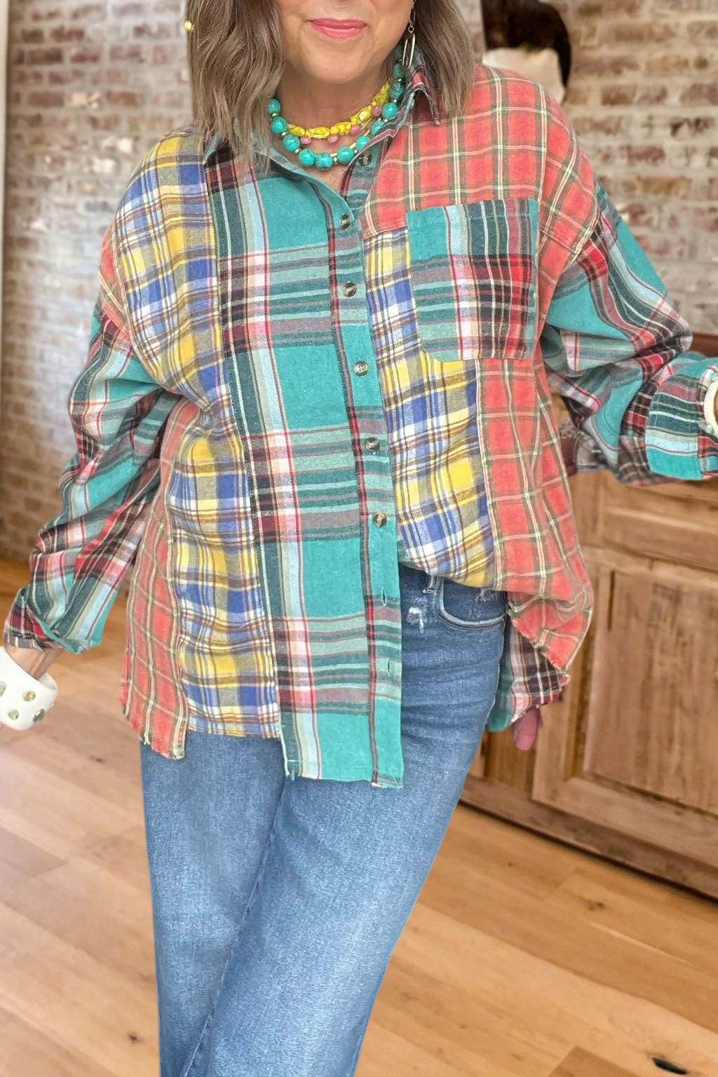 Causal Plaid Patchwork Shirt