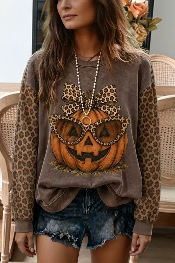 Leopard Pumpkin Print Sweatshirt