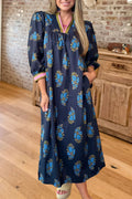 Floral Print V-Neck Pocket Midi Dress