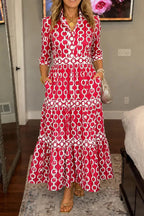 Chain Print Tiered Maxi Dress