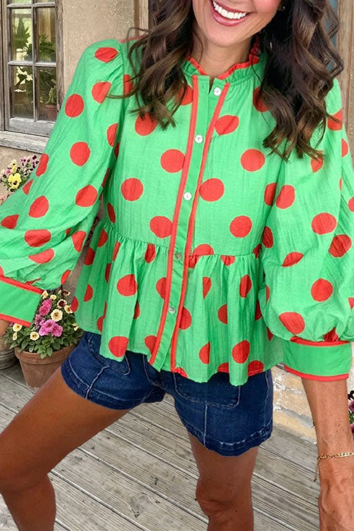 Polka Dot Ruffled Peplum Blouse