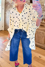 Polka Dot Loose Button Up Blouse