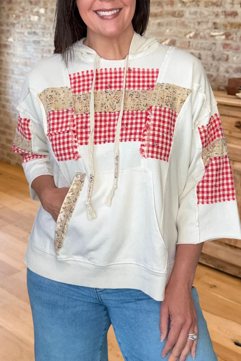 Gingham Patchwork Short Sleeve Hoodie