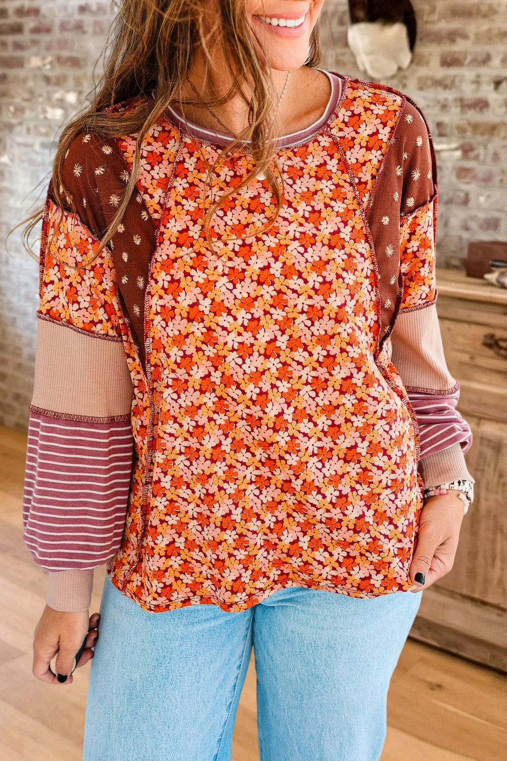 Patchwork Floral Long Sleeve Top