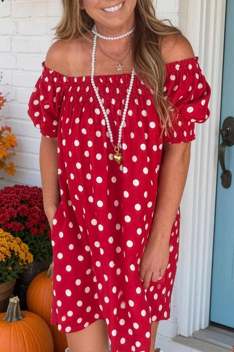 Polka Dot Off-Shoulder Mini Dress