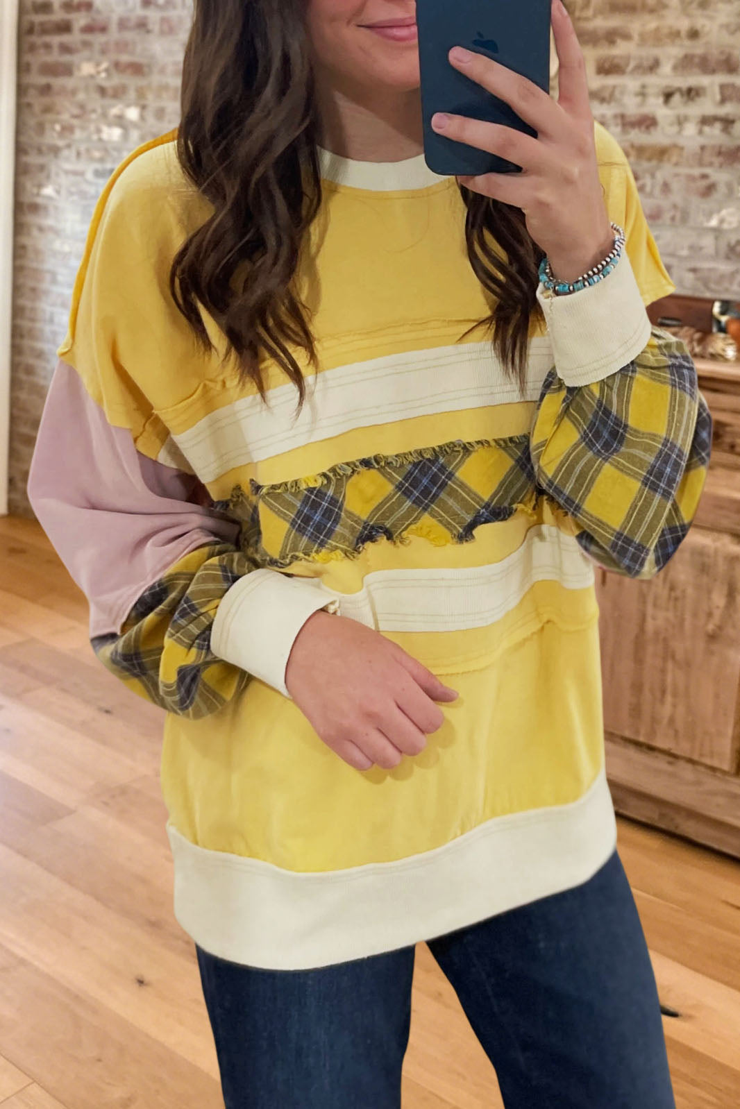 Plaid Patchwork Pullover Sweatshirt