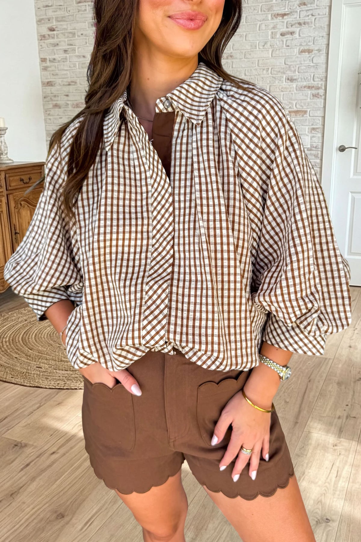 Gingham Plaid Button Down Shirt