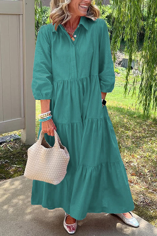 Collared Tiered Maxi Shirt Dress