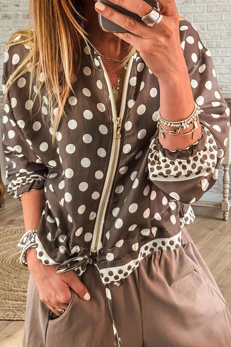 Causal Polka Dot Zip Up Jacket