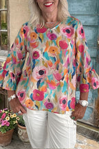 Floral Print Ruffle Sleeve Blouse