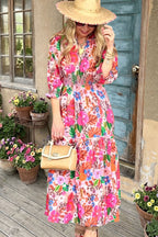 Floral Print Smocked Waist Maxi Dress
