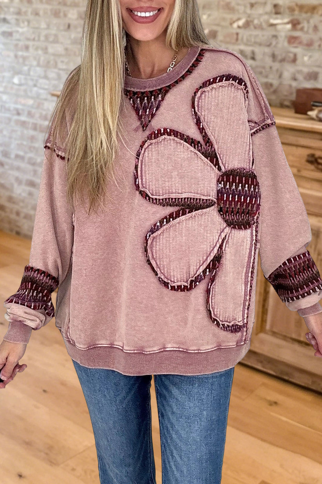Floral Applique Oversized Sweatshirt
