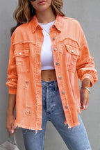 Distressed Raw Hem Denim Jacket