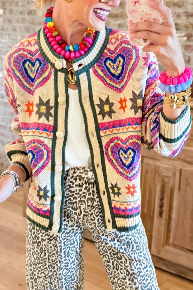 Heart Pattern Knit Cardigan