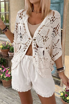 Hollow Out Crochet Button Front Cardigan