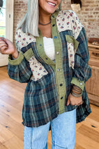 Floral Plaid Patchwork Button Shacket