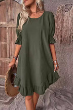Ruffle Round Neck Loose Dress
