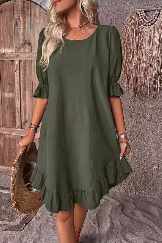 Ruffle Round Neck Loose Dress