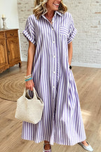 Striped Button Down Shirt Dress