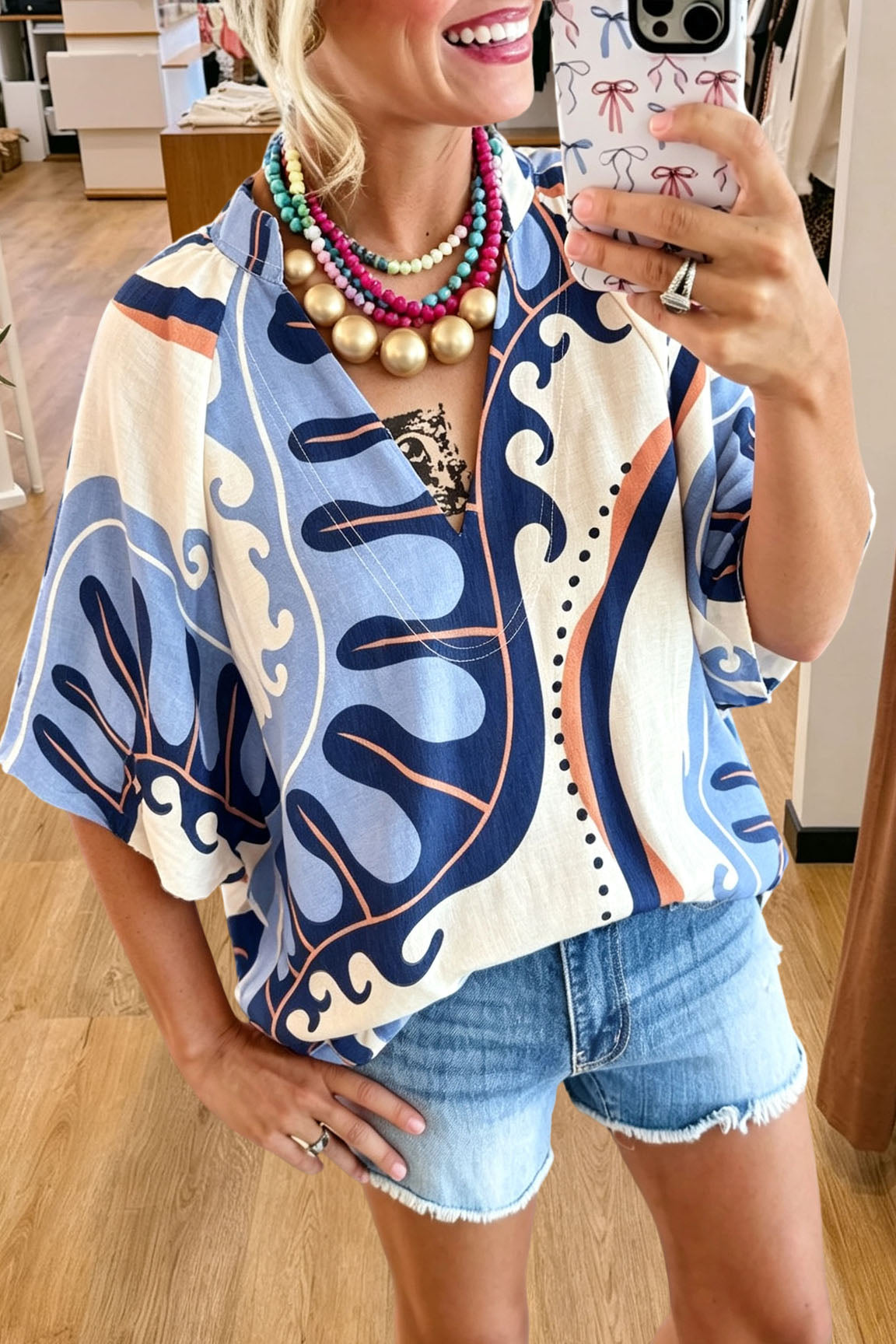 Vintage Pattern V-neck Blouse