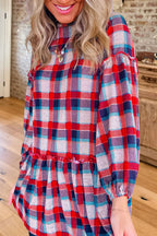 Plaid Tiered Ruffle Hem Tunic Top