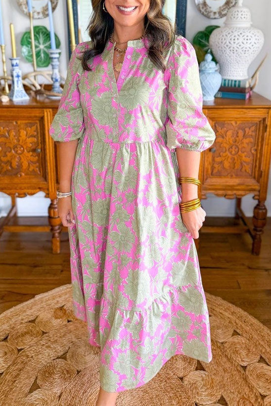 Floral Print Tiered Midi Dress