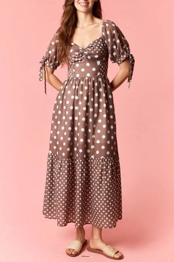 Polka Dot Puff Sleeve Midi Dress