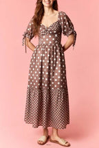 Polka Dot Puff Sleeve Midi Dress