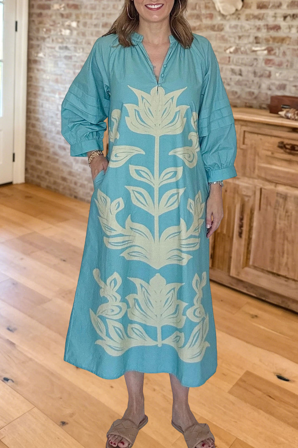Floral Print Puff Sleeve Midi Dress