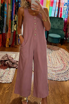 Button Sleeveless Wide Leg Jumpsuit