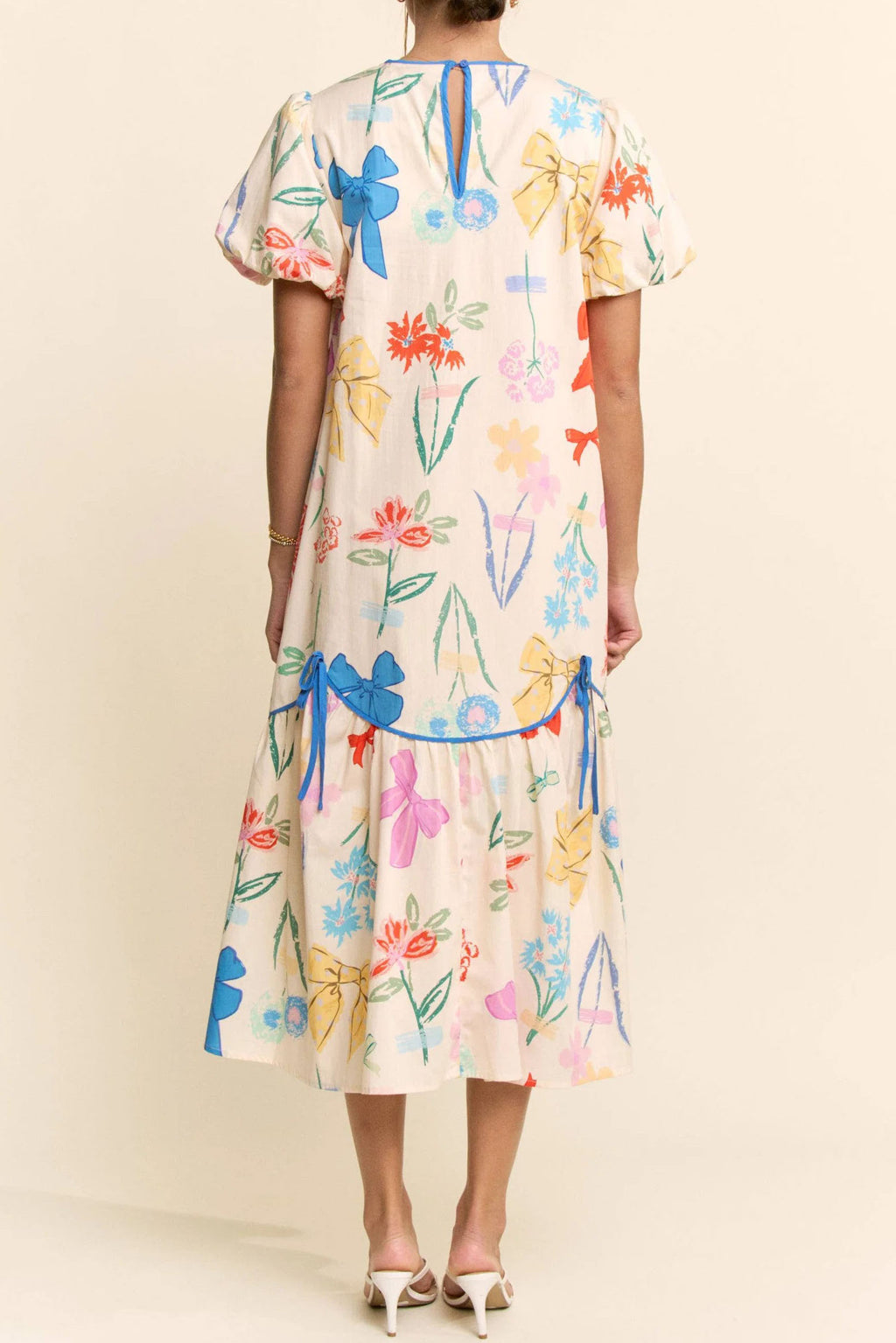 Floral Bow Print Midi Dress